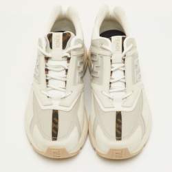 مملوكة مسبقًا حذاء رياضي فنـدي فاستر جلد شبكي رمادي بعنق منخفض مقاس 42