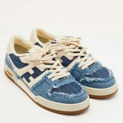 Pre Owned Fendi Match Size 42 Blue Denim/Cream Lace Up Sneakers