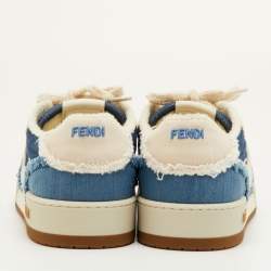 Pre Owned Fendi Match Size 42 Blue Denim/Cream Lace Up Sneakers