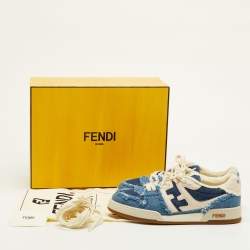 Pre Owned Fendi Match Size 42 Blue Denim/Cream Lace Up Sneakers