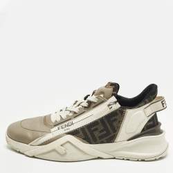 Pre Owned حذاء رياضي فندي فلو شبك وجلد شامواه أبيض مقاس 41