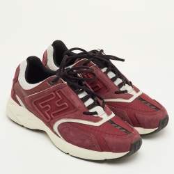 مملوكة مسبقًا حذاء رياضي فندي لوب توب قماش وبرغندي وجلد سويدي مقاس 42