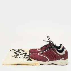 مملوكة مسبقًا حذاء رياضي فندي لوب توب قماش وبرغندي وجلد سويدي مقاس 42