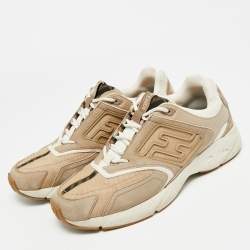 Pre Owned حذاء رياضي فنـدي فاستر جلد شبكي رمادي بعنق منخفض مقاس 42