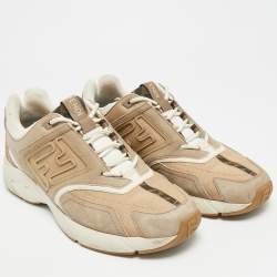 Pre Owned حذاء رياضي فنـدي فاستر جلد شبكي رمادي بعنق منخفض مقاس 42