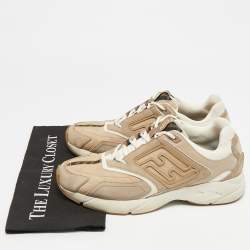 Pre Owned حذاء رياضي فنـدي فاستر جلد شبكي رمادي بعنق منخفض مقاس 42