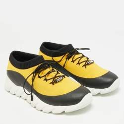 مملوكة مسبقًا حذاء رياضي فندي قماش محبوك أصفر/أسود عنق منخفض مقاس 40