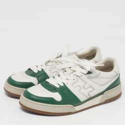 Pre Owned Fendi Match Size 42 White/Green Leather Lace Up Sneakers