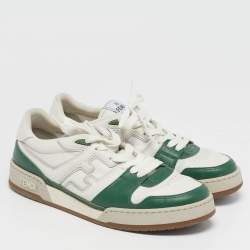Pre Owned Fendi Match Size 42 White/Green Leather Lace Up Sneakers