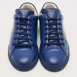 Pre Owned Fendi Face Size 43 Navy Blue Leather Low Top Sneakers