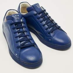 Pre Owned Fendi Face Size 43 Navy Blue Leather Low Top Sneakers