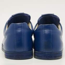Pre Owned Fendi Face Size 43 Navy Blue Leather Low Top Sneakers