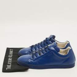 Pre Owned Fendi Face Size 43 Navy Blue Leather Low Top Sneakers
