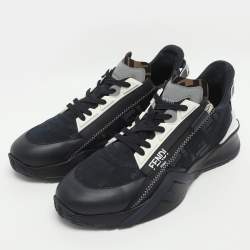 Pre Owned Fendi Flow Size 44 Blue Leather Mesh Low Top Sneakers