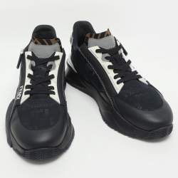 Pre Owned Fendi Flow Size 44 Blue Leather Mesh Low Top Sneakers