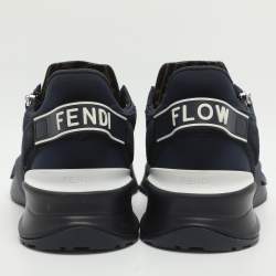 Pre Owned Fendi Flow Size 44 Blue Leather Mesh Low Top Sneakers