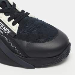 Pre Owned Fendi Flow Size 44 Blue Leather Mesh Low Top Sneakers