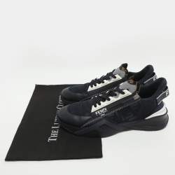 Pre Owned Fendi Flow Size 44 Blue Leather Mesh Low Top Sneakers