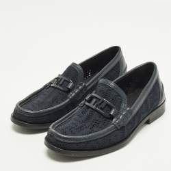 مملوكة مسبقًا Fendi O'Lock Size 41 Blue Knit Fabric And Leather Loafers