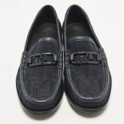 مملوكة مسبقًا Fendi O'Lock Size 41 Blue Knit Fabric And Leather Loafers
