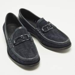 مملوكة مسبقًا Fendi O'Lock Size 41 Blue Knit Fabric And Leather Loafers