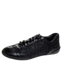 Fendi Black Zucca Canvas and Leather Trim Lace Up Sneakers Size 40
