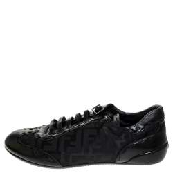 Fendi Black Zucca Canvas and Leather Trim Lace Up Sneakers Size 40