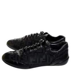 Fendi Black Zucca Canvas and Leather Trim Lace Up Sneakers Size 40