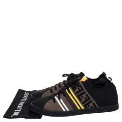 Pre Owned Fendi Black Stretch Knit Fabric And Canvas Low Top Sneakers Size 46