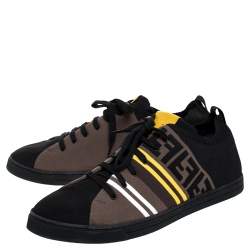 Pre Owned Fendi Black Stretch Knit Fabric And Canvas Low Top Sneakers Size 46
