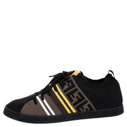 Pre Owned Fendi Black Stretch Knit Fabric And Canvas Low Top Sneakers Size 46