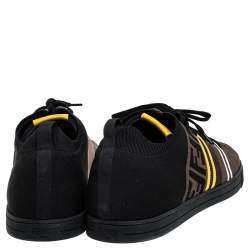 Pre Owned Fendi Black Stretch Knit Fabric And Canvas Low Top Sneakers Size 46