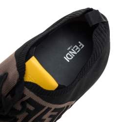 Pre Owned Fendi Black Stretch Knit Fabric And Canvas Low Top Sneakers Size 46