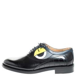 Fendi Black Leather Slick Eyes Oxfords Size 43