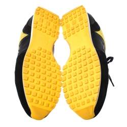 Pre Owned Fendi Black Leather/Suede and Yellow Tweed FF Logo Band Lace Up Sneakers Size 43.5