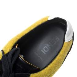 Pre Owned Fendi Black Leather/Suede and Yellow Tweed FF Logo Band Lace Up Sneakers Size 43.5