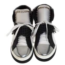 Pre Owned Fendi Tricolor Leather Karlito Studded High Top Sneakers Size 41