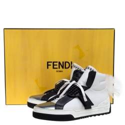 Pre Owned Fendi Tricolor Leather Karlito Studded High Top Sneakers Size 41