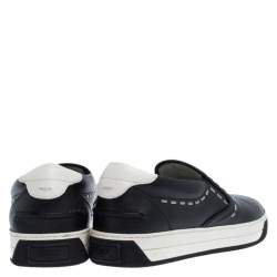 Fendi Black Leather Metal Stitch Slip On Sneakers Size 41