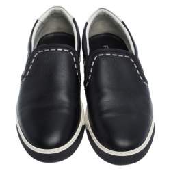 Fendi Black Leather Metal Stitch Slip On Sneakers Size 41