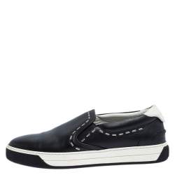 Fendi Black Leather Metal Stitch Slip On Sneakers Size 41