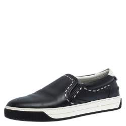 Fendi Black Leather Metal Stitch Slip On Sneakers Size 41