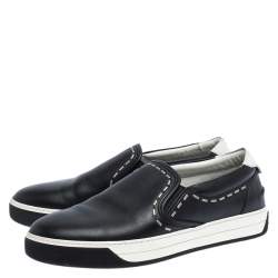 Fendi Black Leather Metal Stitch Slip On Sneakers Size 41