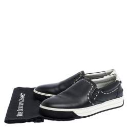 Fendi Black Leather Metal Stitch Slip On Sneakers Size 41