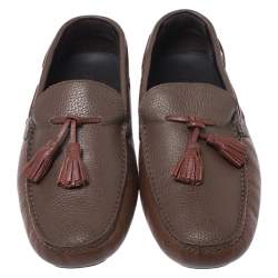 Fendi Brown/Maroon Leather Tassel Loafers Size 45