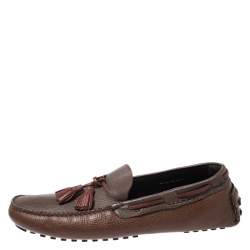 Fendi Brown/Maroon Leather Tassel Loafers Size 45