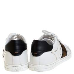 Pre Owned Fendi White Leather And FF Logo Lace Up Low Top Sneaker Size 40