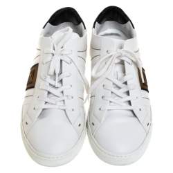 Pre Owned Fendi White Leather And FF Logo Lace Up Low Top Sneaker Size 40
