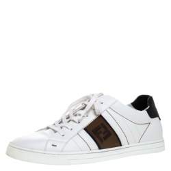 Pre Owned Fendi White Leather And FF Logo Lace Up Low Top Sneaker Size 40