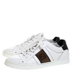 Pre Owned Fendi White Leather And FF Logo Lace Up Low Top Sneaker Size 40